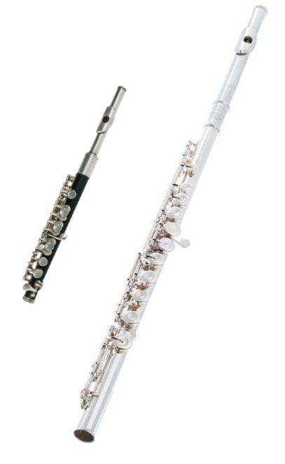 A flute and a piccolo side by side
